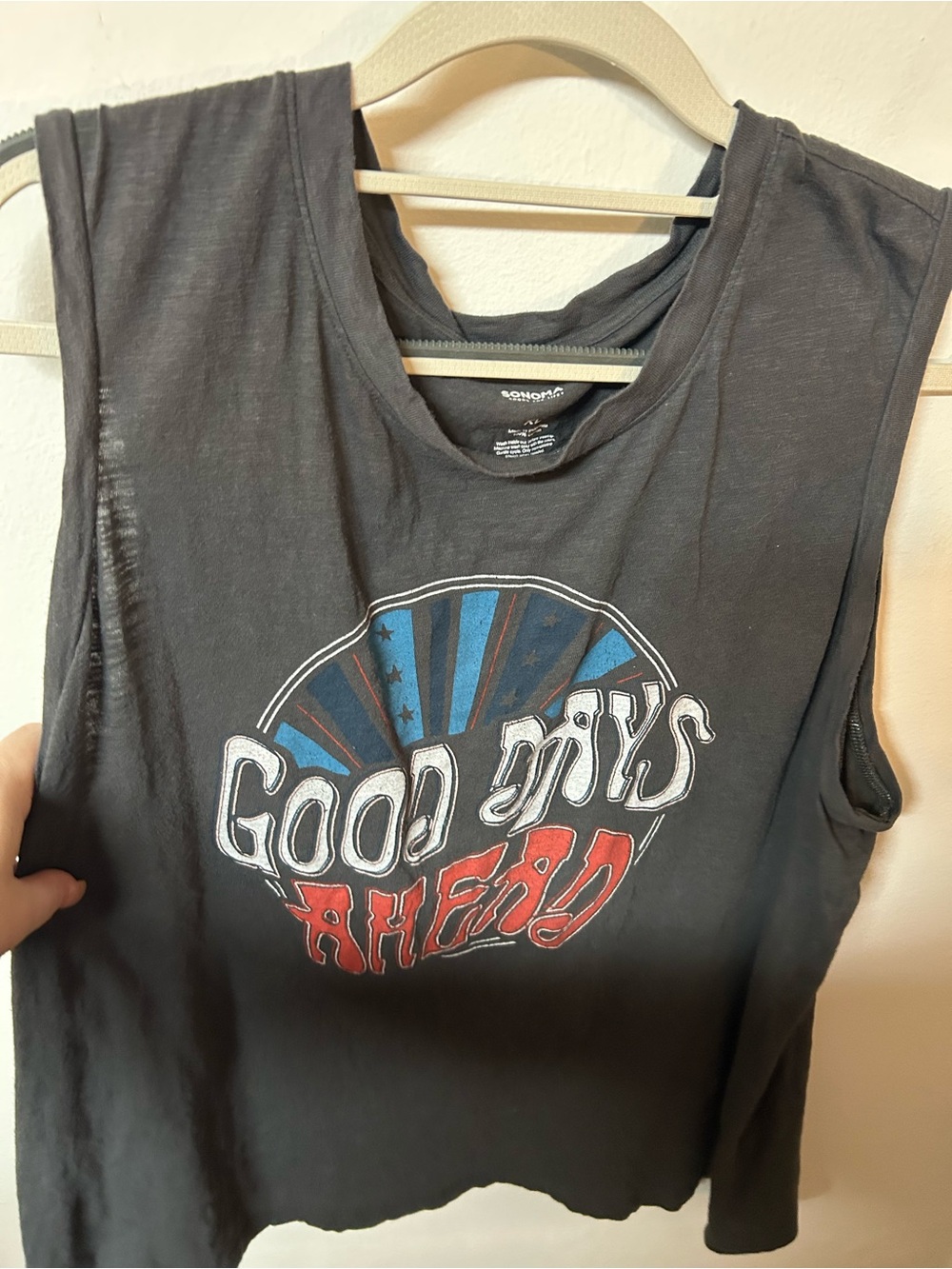 Sonoma Black Muscle Tank with 'Good Days Ahead' Graphic